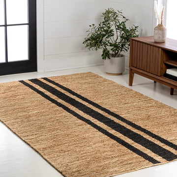 Olivier Rustic Beach House Wide Ticking Stripe Jute Area Rug